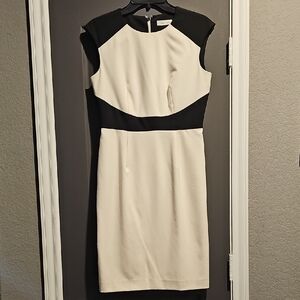 Calvin Klein Two-Tone Black and Cream Midi Dress